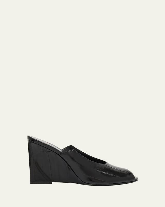 Eel Leather Peep-Toe Mules